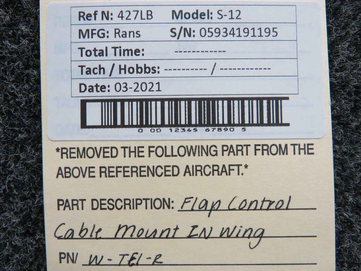 Rans W-TEL-R Rans S-12 Flap Cable Mount Assembly