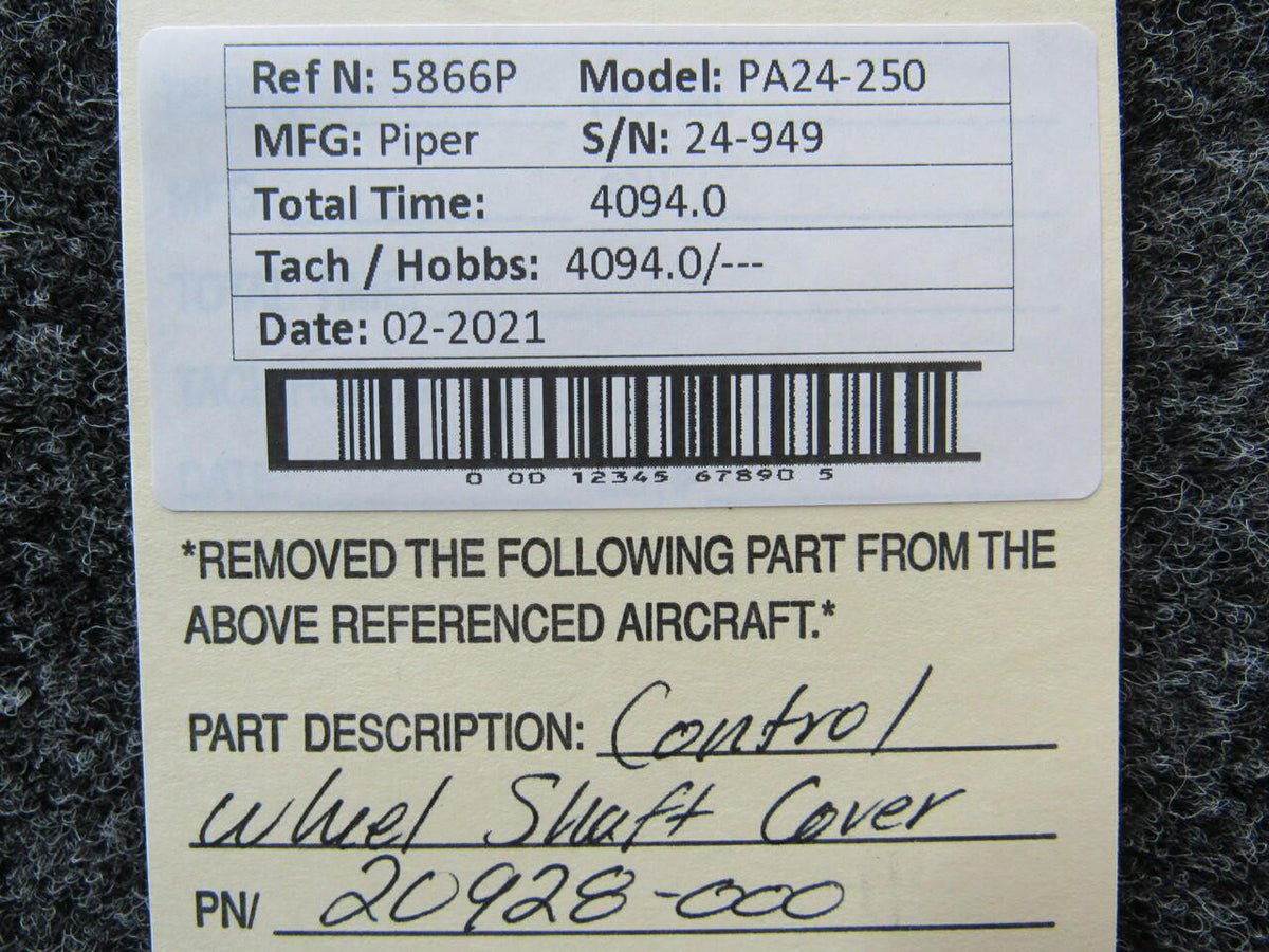 20928-000 Piper PA24-250 Control Wheel Shaft Cover BAS Part Sales | Airplane Parts