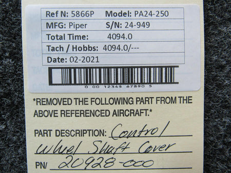 20928-000 Piper PA24-250 Control Wheel Shaft Cover BAS Part Sales | Airplane Parts