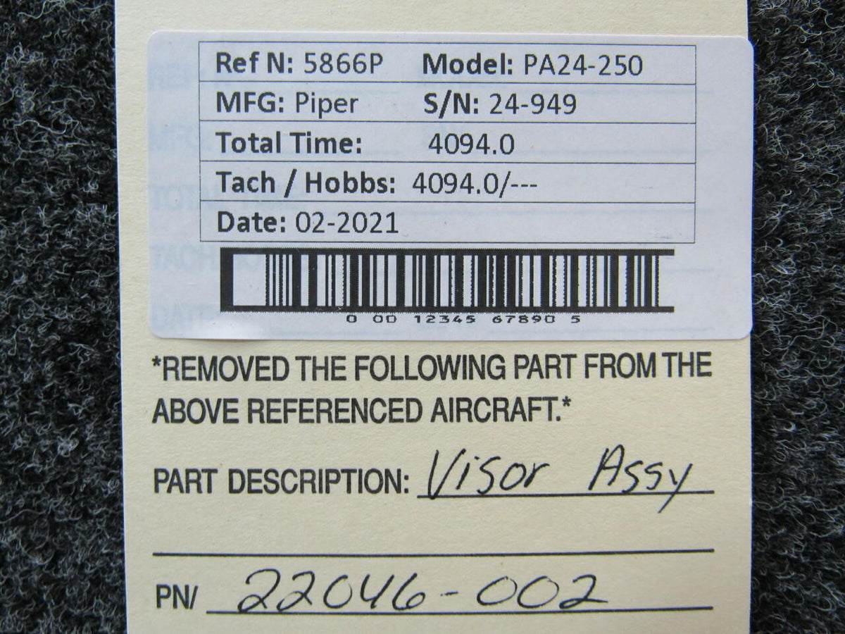 Piper 22046-002 Piper PA24-250 Visor Assembly