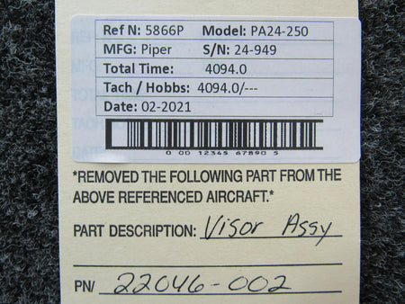 Piper 22046-002 Piper PA24-250 Visor Assembly
