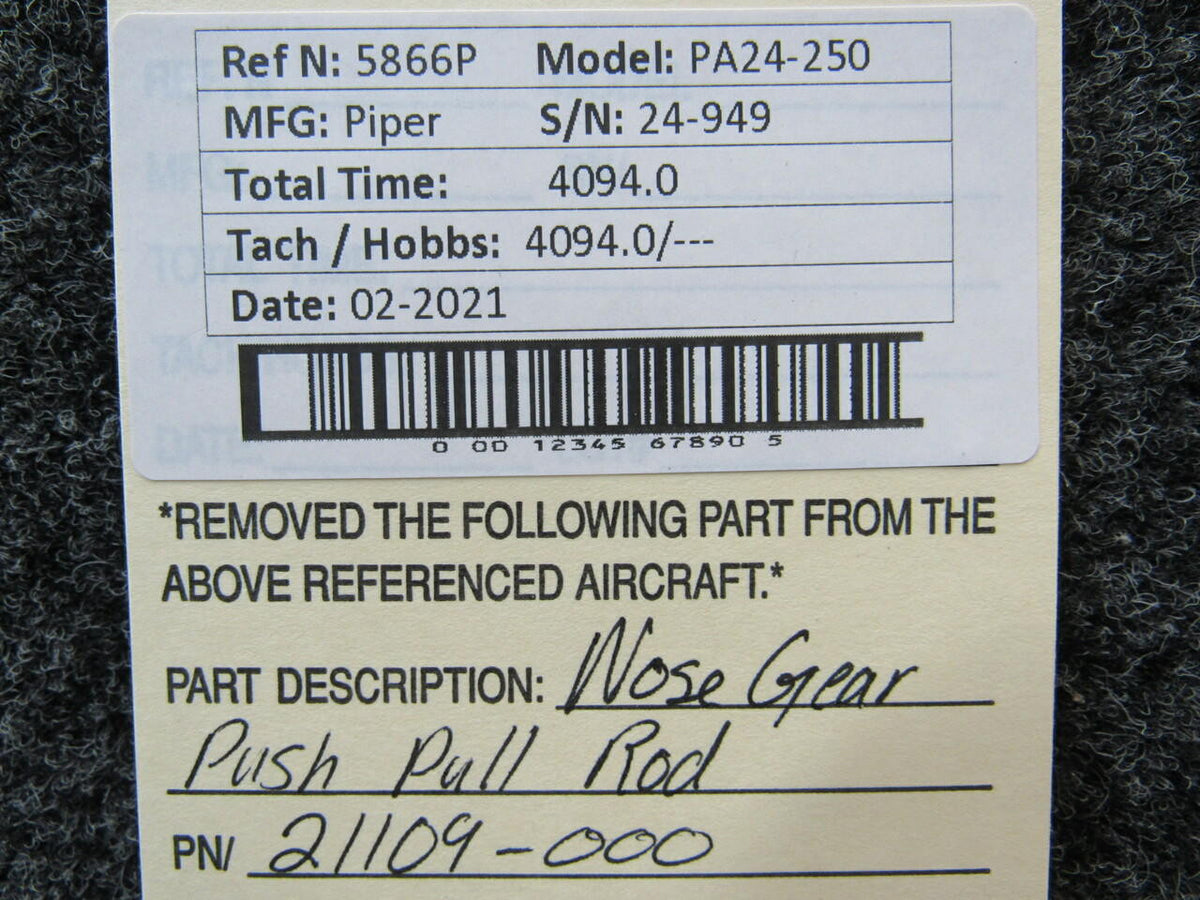 Piper 21109-000 Piper PA24-250 Nose Gear Push Pull Rod Assembly