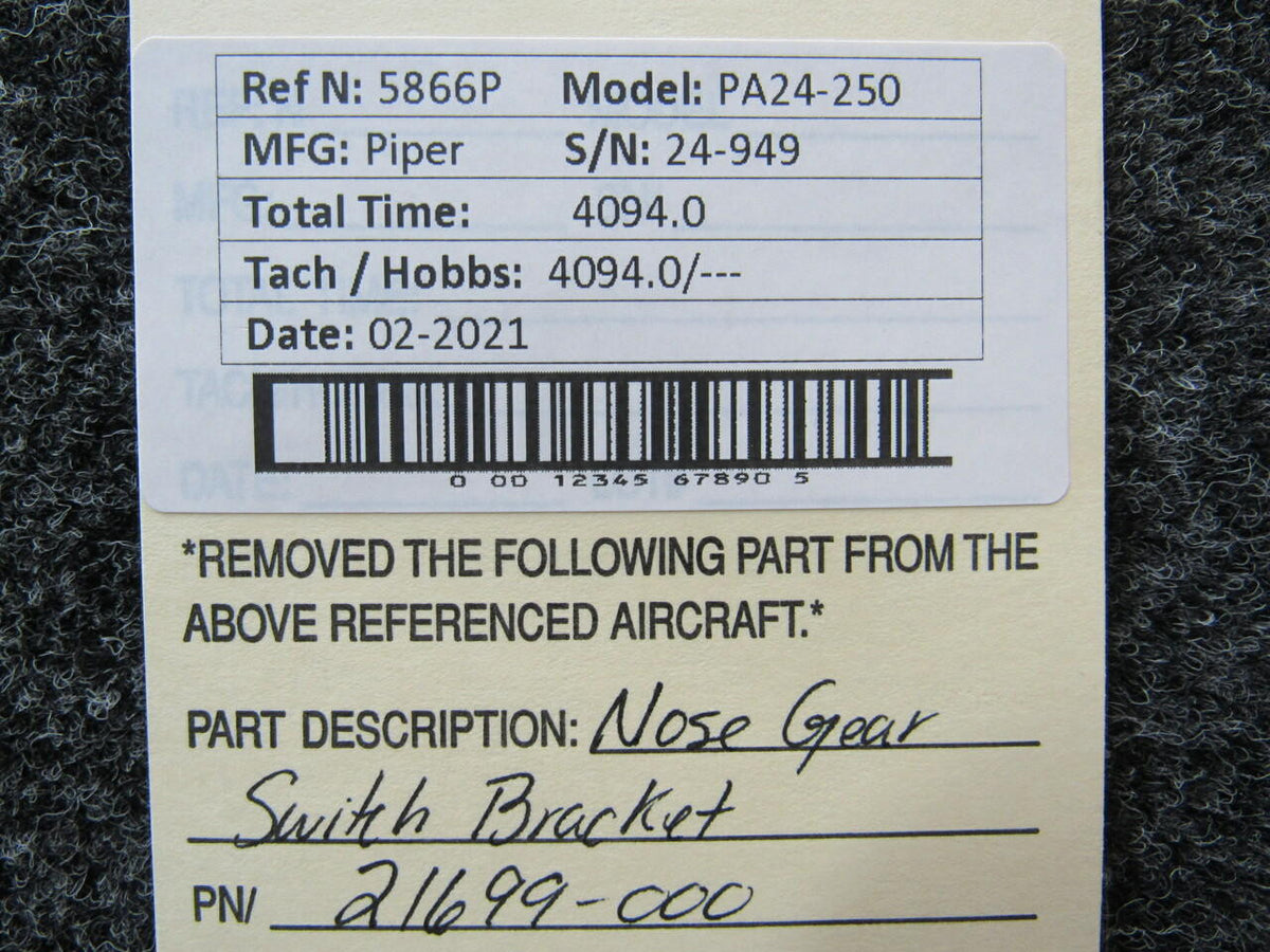 Piper 21699-000 Piper PA24-250 Nose Gear Switch Bracket