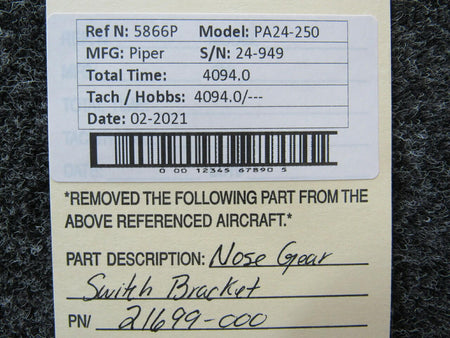 Piper 21699-000 Piper PA24-250 Nose Gear Switch Bracket