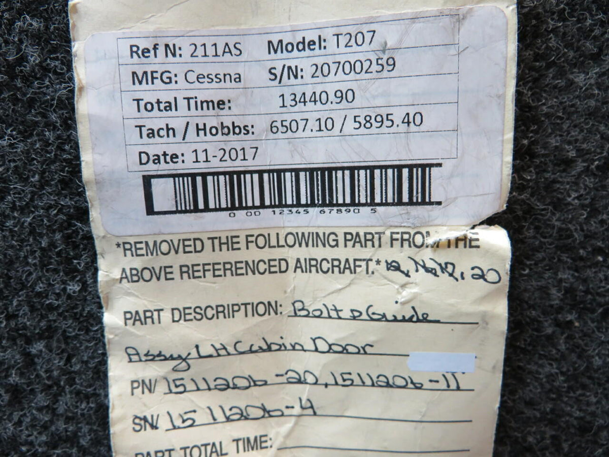 Cessna 1511206-20 Cessna T207 Bolt and Guide Assembly Cabin Door LH