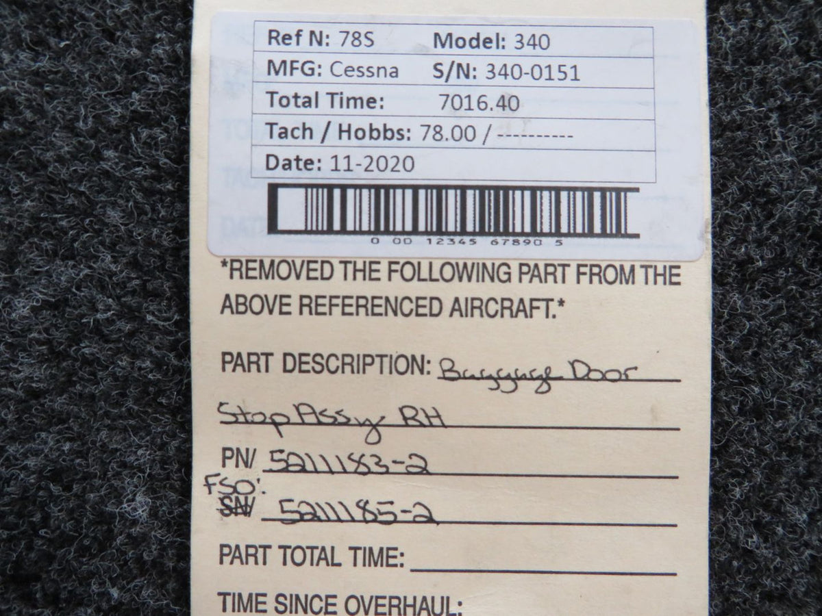 5211183-2 (FSO: 5211185-2) Cessna 340 Baggage Door Stop Assembly RH BAS Part Sales | Airplane Parts