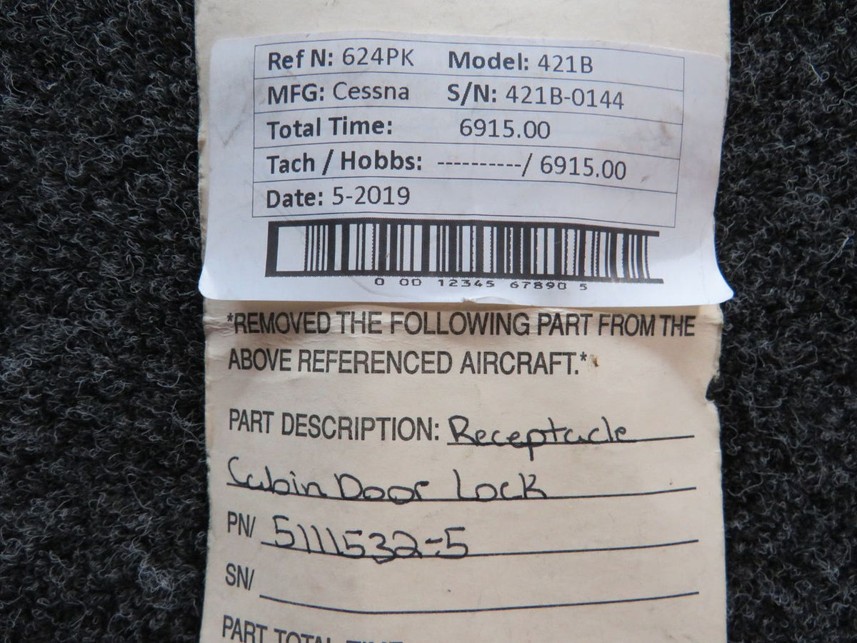 5111532-5Cessna 421B Receptacle Cabin Door Lock BAS Part Sales | Airplane Parts