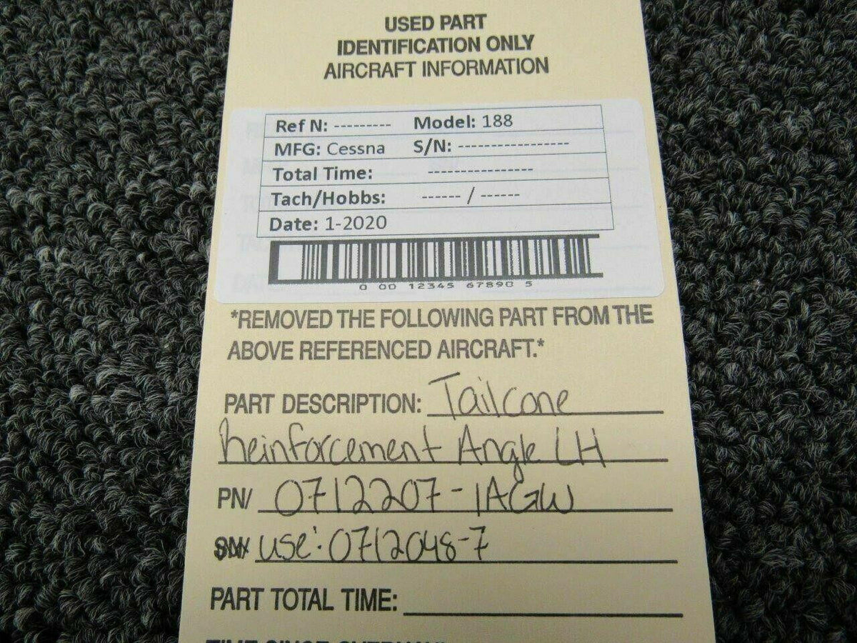 Cessna 0712207-1AGW Use 0712048-7 Cessna 188 Tailcone Reinforcement Angle LH DA