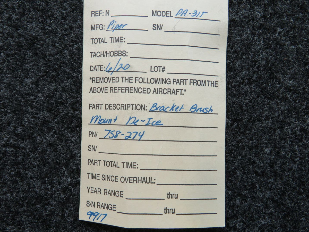 758-274  Piper PA31T Bracket Assembly Brush Mount De-Ice (C20) BAS Part Sales | Airplane Parts