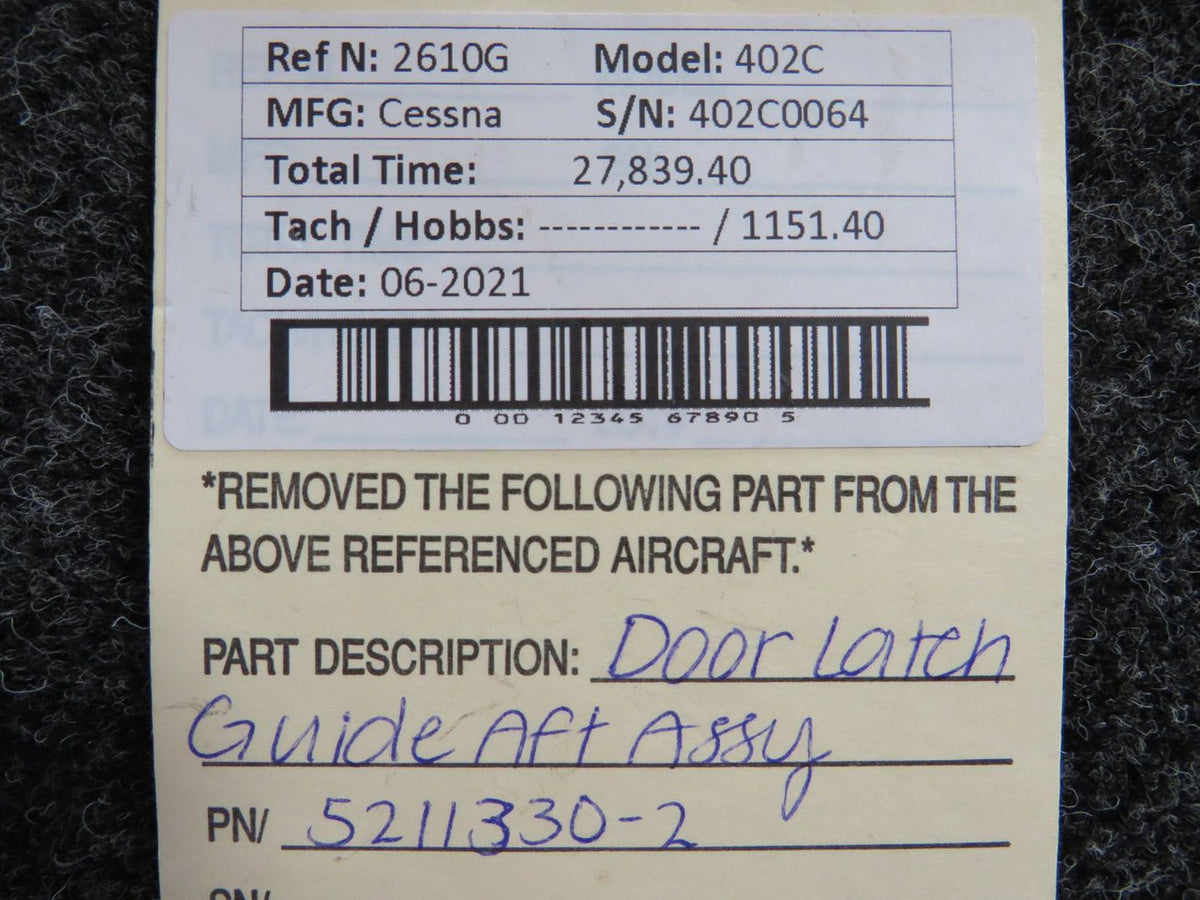 5211330-2 Cessna 402C Guide Door Window Latch AFT BAS Part Sales | Airplane Parts