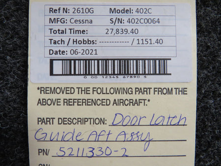 5211330-2 Cessna 402C Guide Door Window Latch AFT BAS Part Sales | Airplane Parts