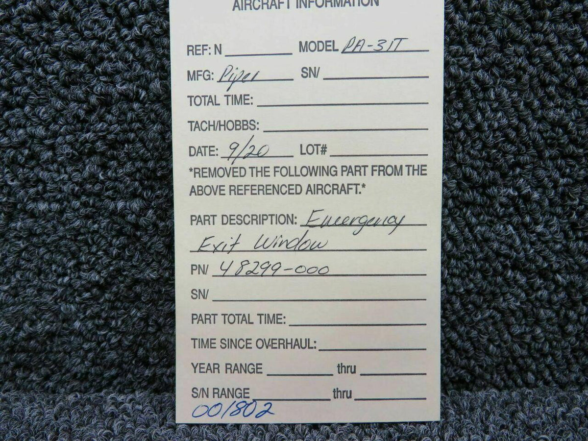 Piper 48299-000 Piper PA-31T Emergency Exit Window Assembly C20