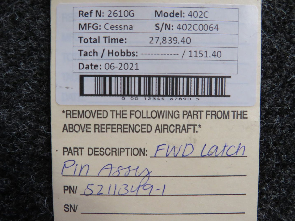 5211349-1 Cessna 402C Crew Door Latch Pin Forward BAS Part Sales | Airplane Parts