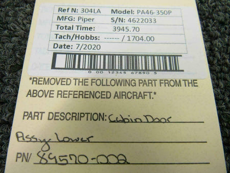 Piper 89570-002 Piper PA46-350P Cabin Door Assy Lower