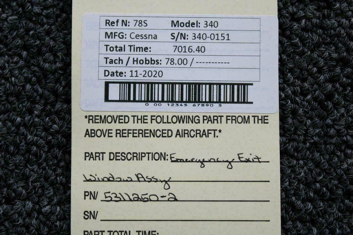 5311250-2 Cessna 340 Emergency Exit Window Assy BAS Part Sales | Airplane Parts