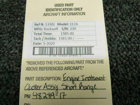Rockwell 48289-17 Rockwell 112A Engine Instrument Cluster Assy Short Range