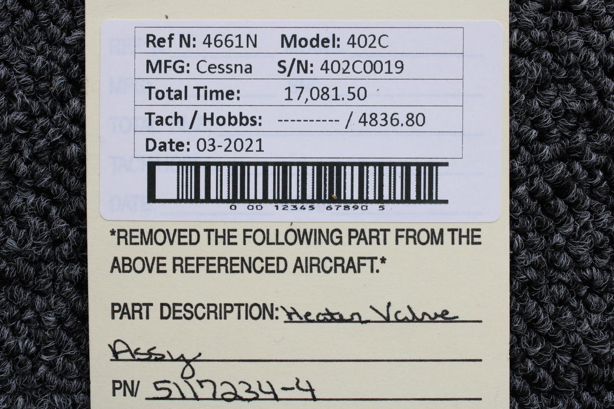 Cessna 5117234-4 Cessna 402C Heater Valve Assembly