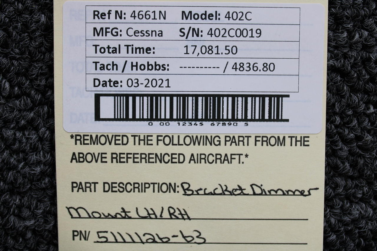 Cessna 5111126-63 Cessna 402C Bracket Dimmer Mount LH / RH