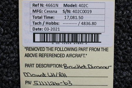 Cessna 5111126-63 Cessna 402C Bracket Dimmer Mount LH / RH
