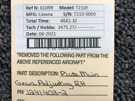 1241403-2 Cessna T210F Main Gear Adjusting Plate RH BAS Part Sales | Airplane Parts