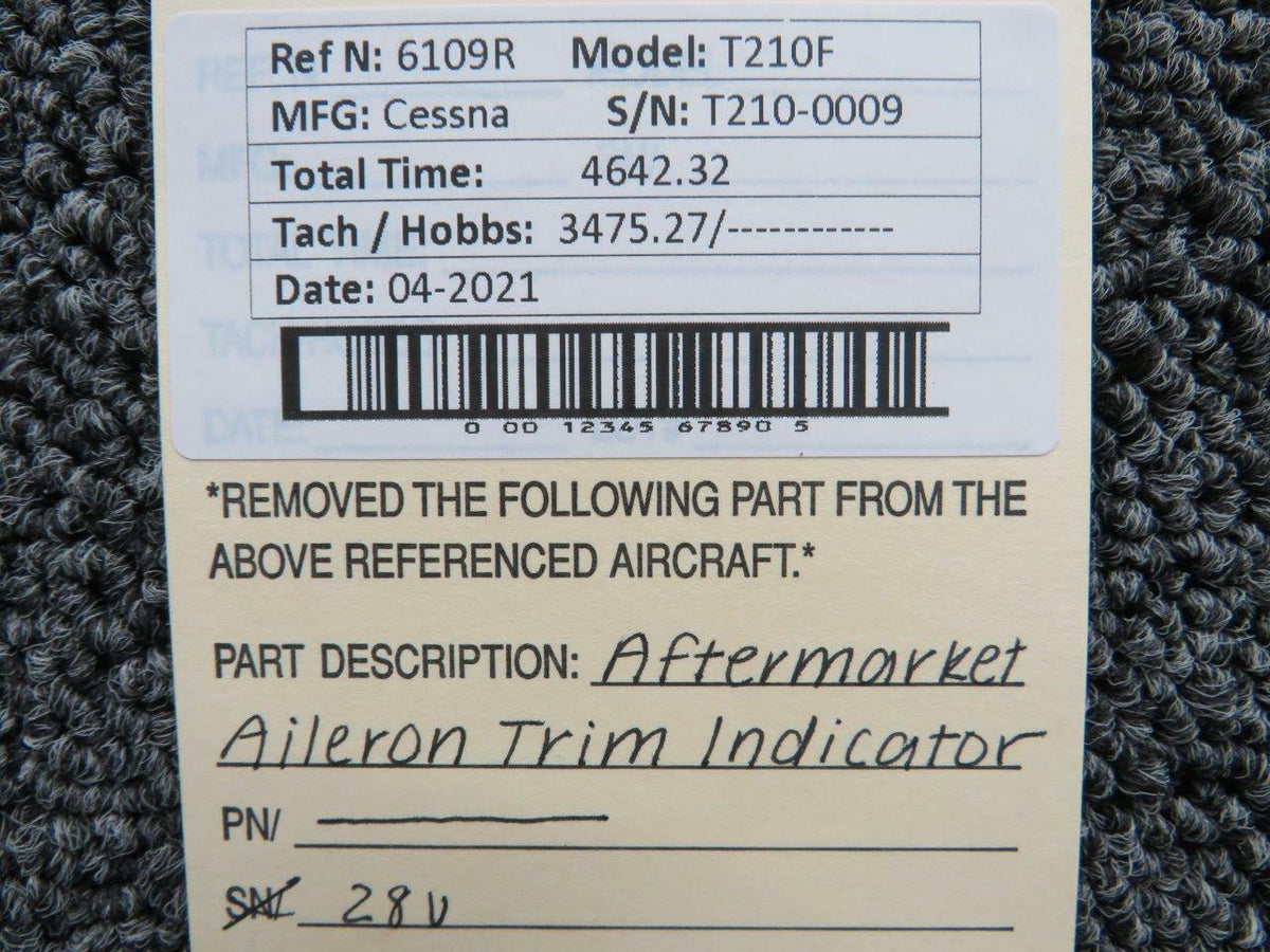 Cessna T210F Aileron Trim Indicator (Volts: 28) (Aftermarket) BAS Part Sales | Airplane Parts