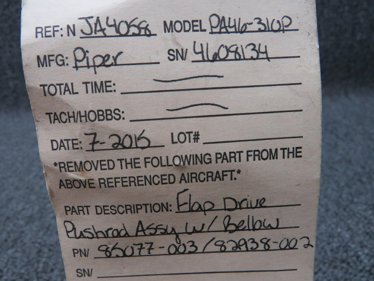 85077-003 / 82938-002 Piper PA46-310P Flap Drive Pushrod Assy BAS Part Sales | Airplane Parts