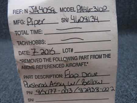 85077-003 / 82938-002 Piper PA46-310P Flap Drive Pushrod Assy BAS Part Sales | Airplane Parts