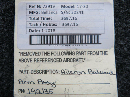 Bellanca 192135 Bellanca 17-30 Aileron Balance Arm Assembly