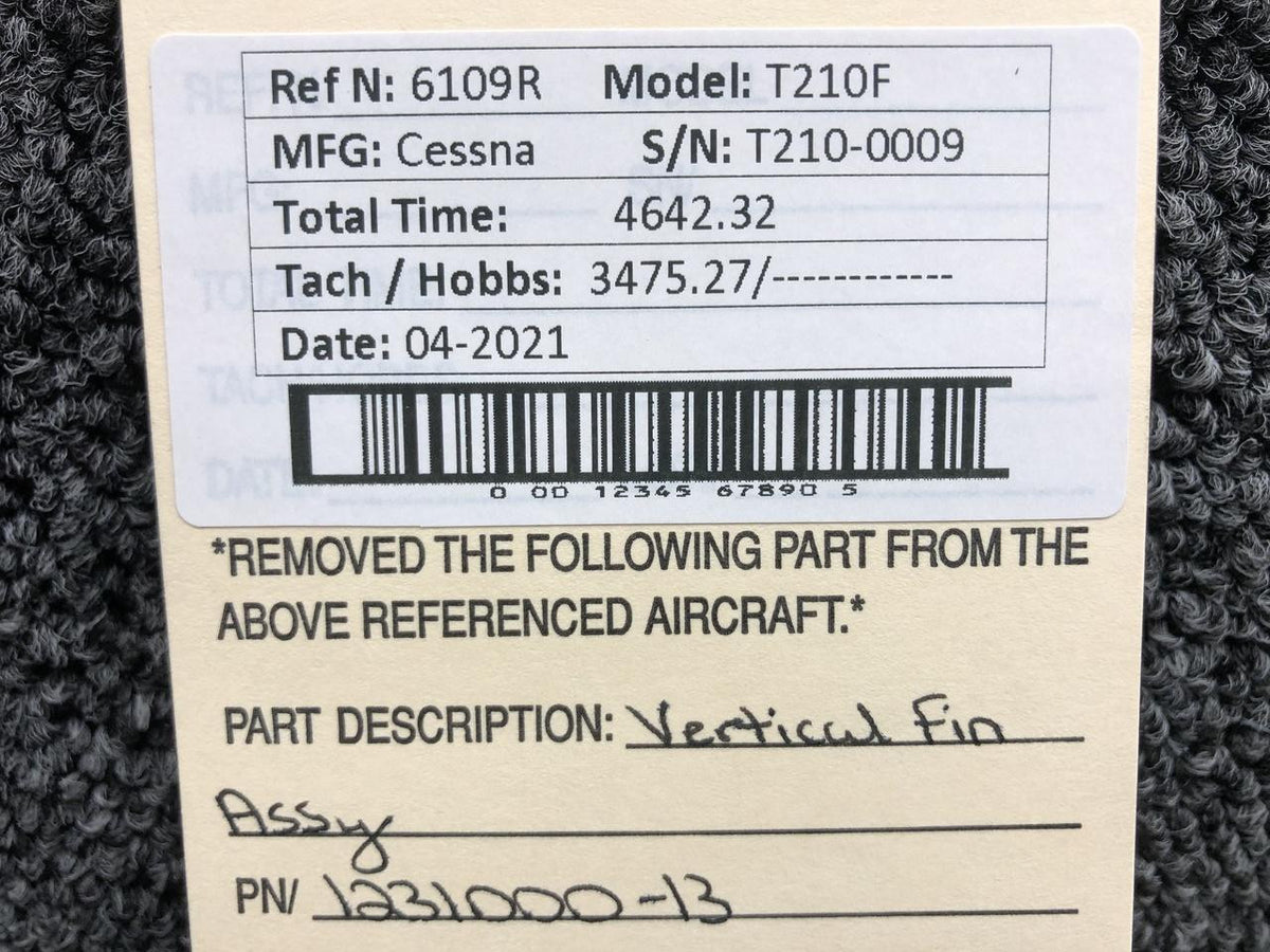 Cessna 1231000-13 Cessna T210F Vertical Fin Assembly