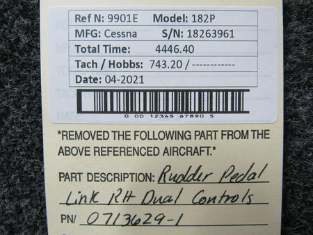 Cessna 0713629-1 Cessna 182P Rudder Pedal Link RH Dual Controls