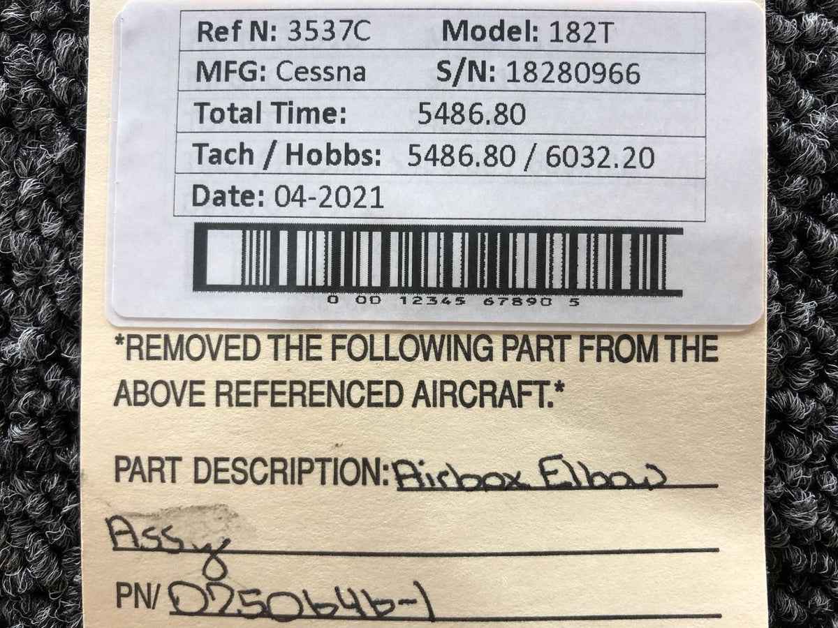 Cessna 0750646-1 Cessna 182T Airbox Elbow Assy