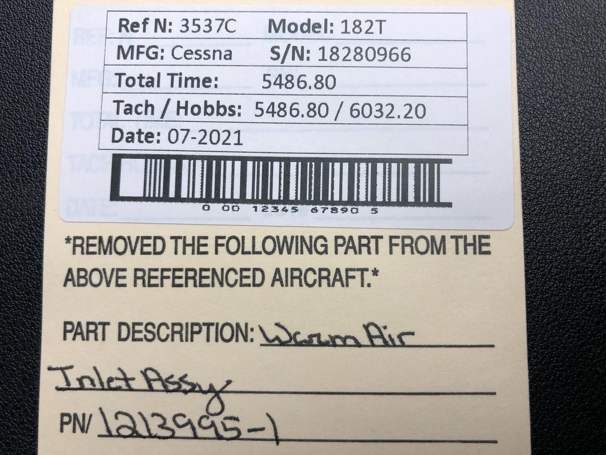 Cessna 1213995-1 Cessna 182T Warm Air Inlet Assy