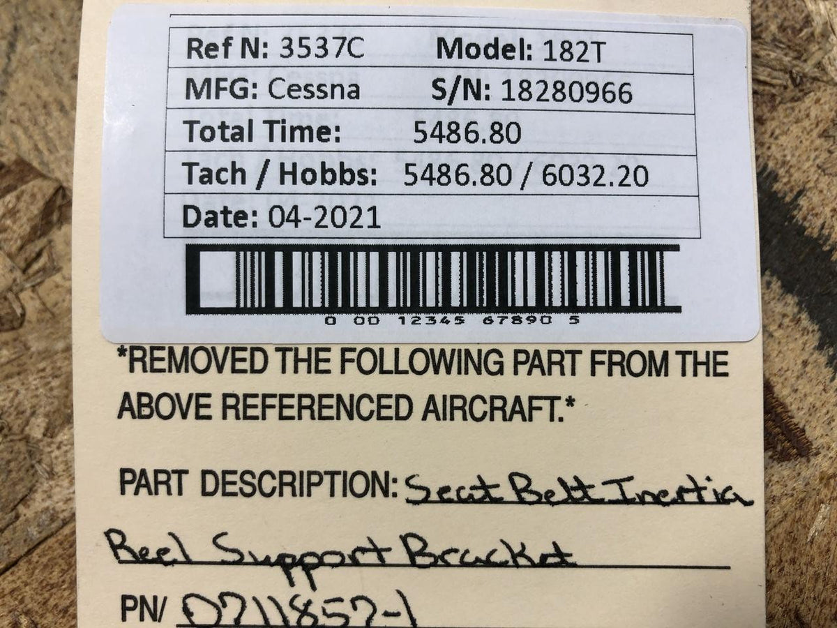 Cessna 0711857-1 Cessna 182T Seat Belt Inertia Reel Support Bracket