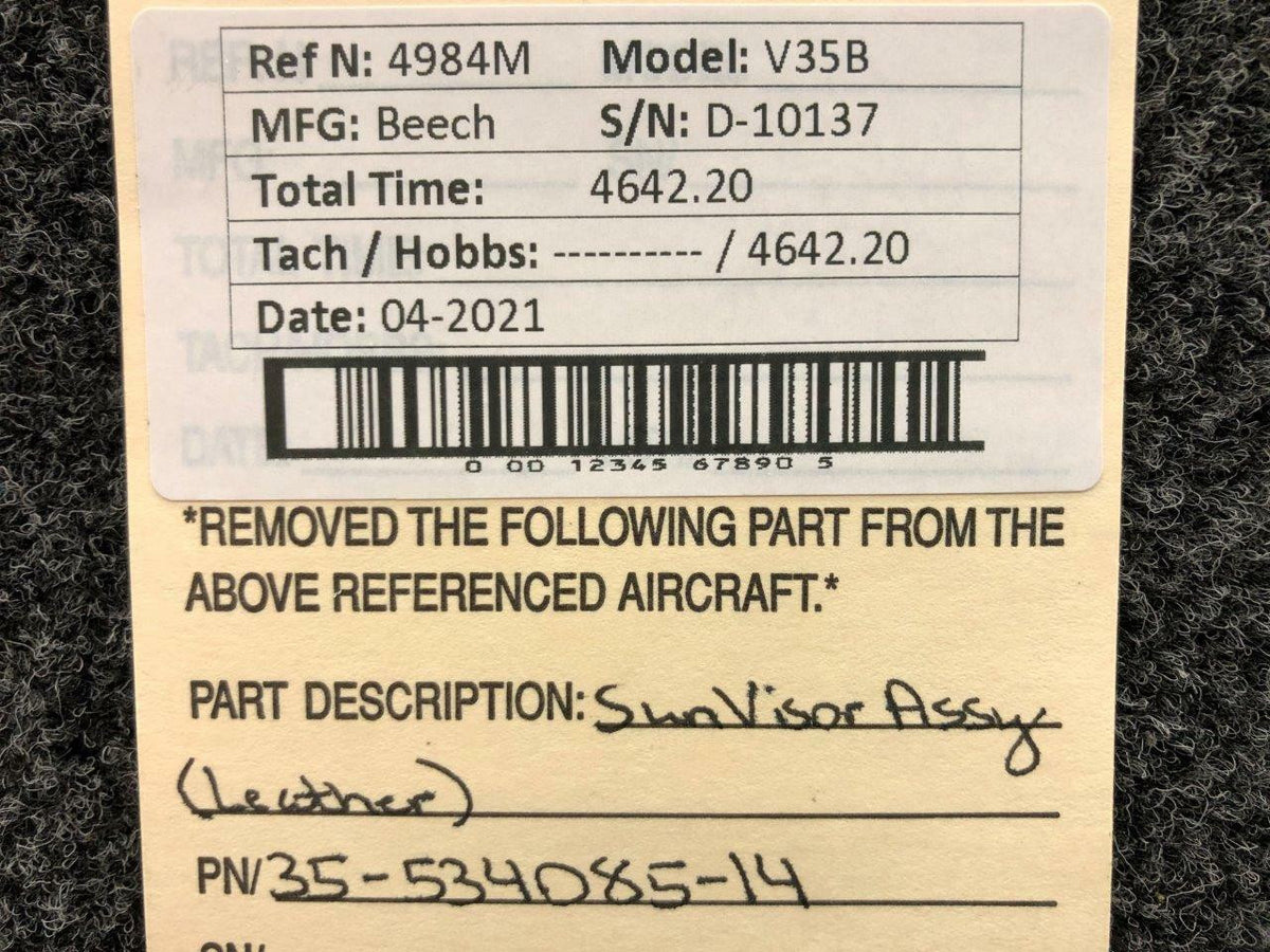 Beechcraft 35-534085-14 Beech V35B Sun Visor Assembly Leather