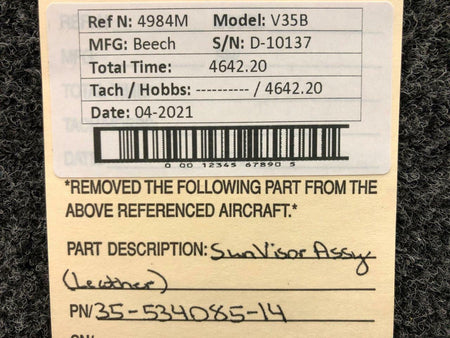 Beechcraft 35-534085-14 Beech V35B Sun Visor Assembly Leather