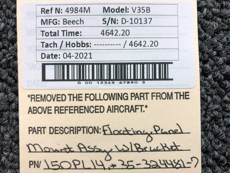 Beechcraft 150PL14 / 35-324481-7 Beech V35B Floating Panel Mount Assembly W/ Bracket