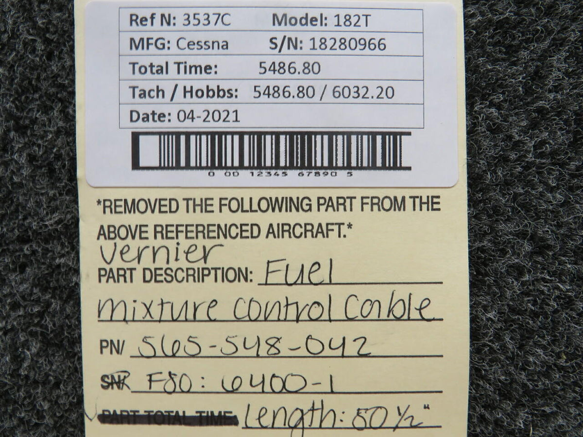 Vernier 565-548-042 USE S2800-1097 Cessna 182T Vernier Fuel Mixture Cable Assembly