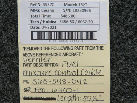 Vernier 565-548-042 USE S2800-1097 Cessna 182T Vernier Fuel Mixture Cable Assembly