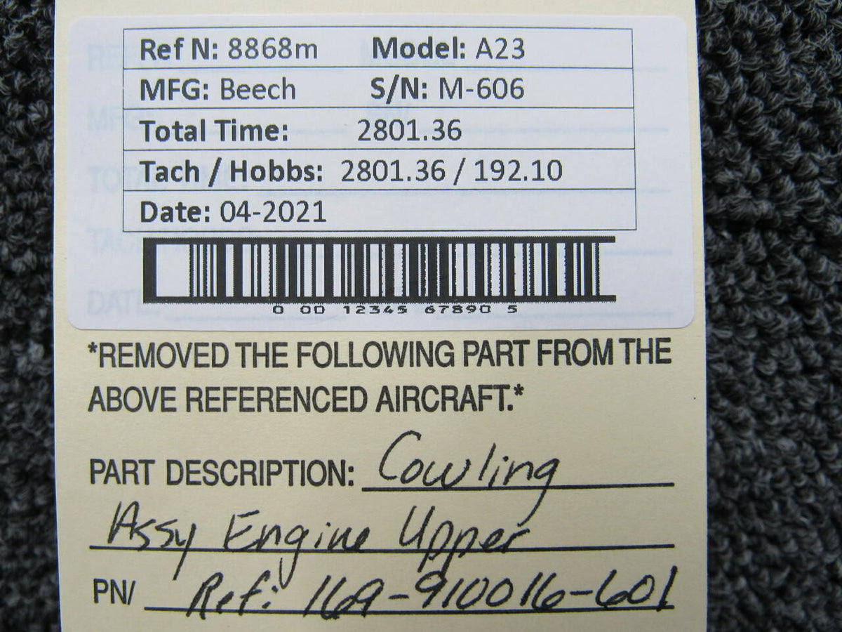 Beechcraft Beechcraft A23 Engine Cowling Assembly Upper