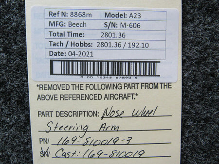 Beechcraft 169-810019-3 USE 169-810019-7 Beechcraft A23 Nose Wheel Steering Arm