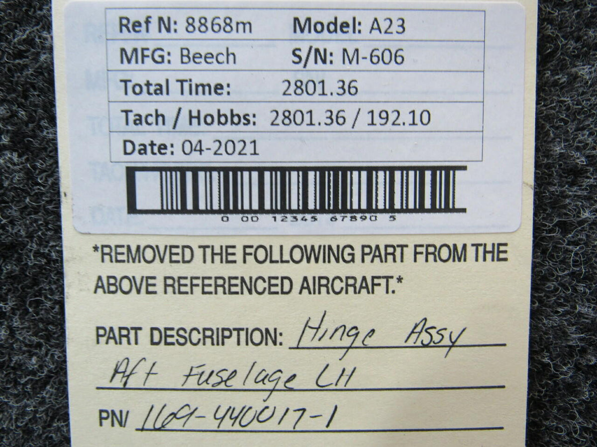 Beechcraft 169-440017-1 Beechcraft A23 Hinge Assembly Fuselage AFT LH