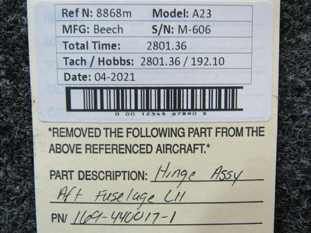 Beechcraft 169-440017-1 Beechcraft A23 Hinge Assembly Fuselage AFT LH