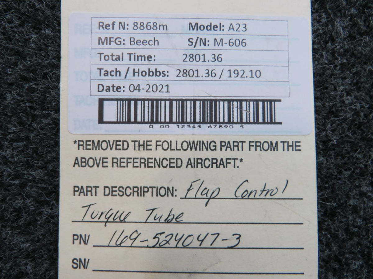 169-524047-3 Beechcraft A23 Flap Control Torque Tube BAS Part Sales | Airplane Parts