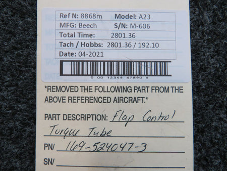 169-524047-3 Beechcraft A23 Flap Control Torque Tube BAS Part Sales | Airplane Parts