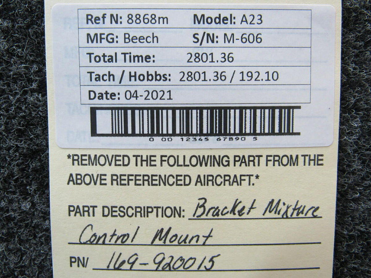 Beechcraft 169-920015 Beechcraft A23 Bracket Mixture Control Mount