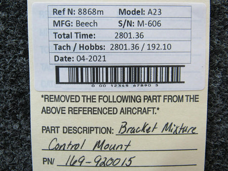 Beechcraft 169-920015 Beechcraft A23 Bracket Mixture Control Mount