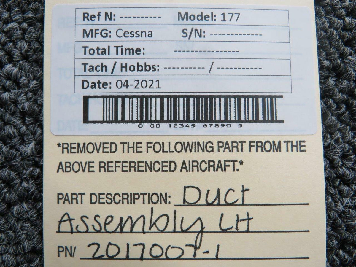 Cessna 2017007-1 Cessna 177 Duct Assembly LH