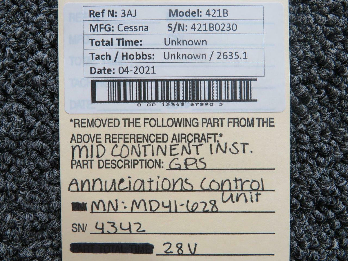 Mid Continent Instruments MD41-628 Mid Continent GPS Annunciations Control Unit V 28
