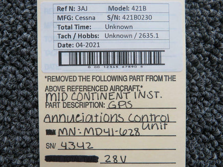 Mid Continent Instruments MD41-628 Mid Continent GPS Annunciations Control Unit V 28