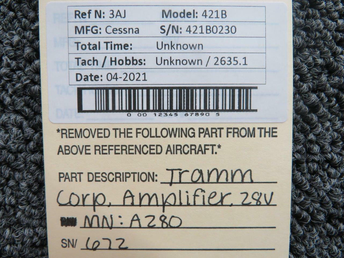A280 Cessna 321B Tramm Corp Amplifier (Volts: 28) BAS Part Sales | Airplane Parts